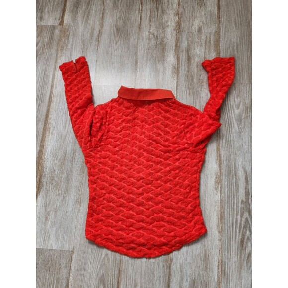Free People Red Girl Next Door Polo Top Coquette Slim Fit Long Sleeve L Sz S - Picture 9 of 9